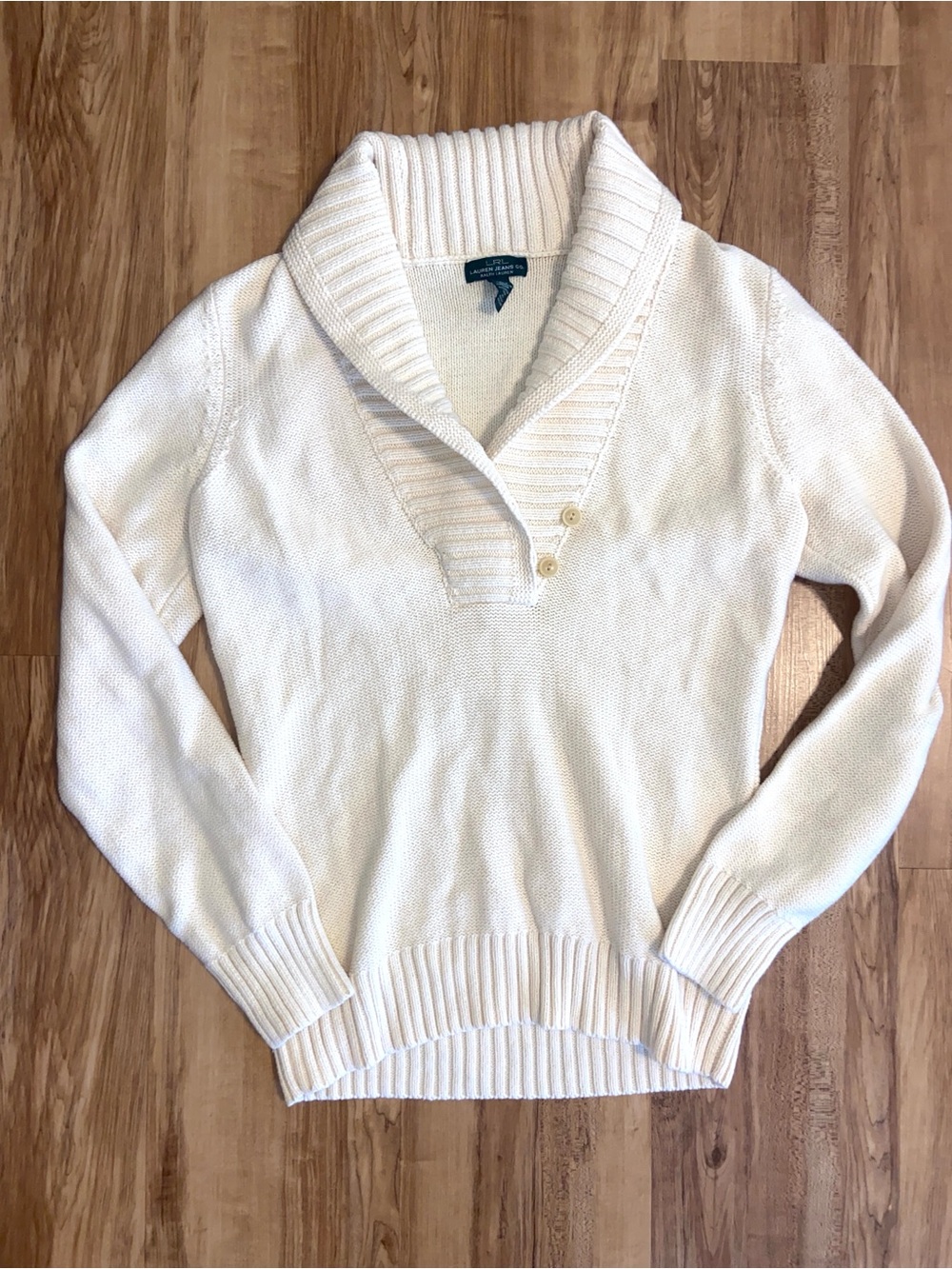 Ralph Lauren Cream Shawl-Collar Button Pullover